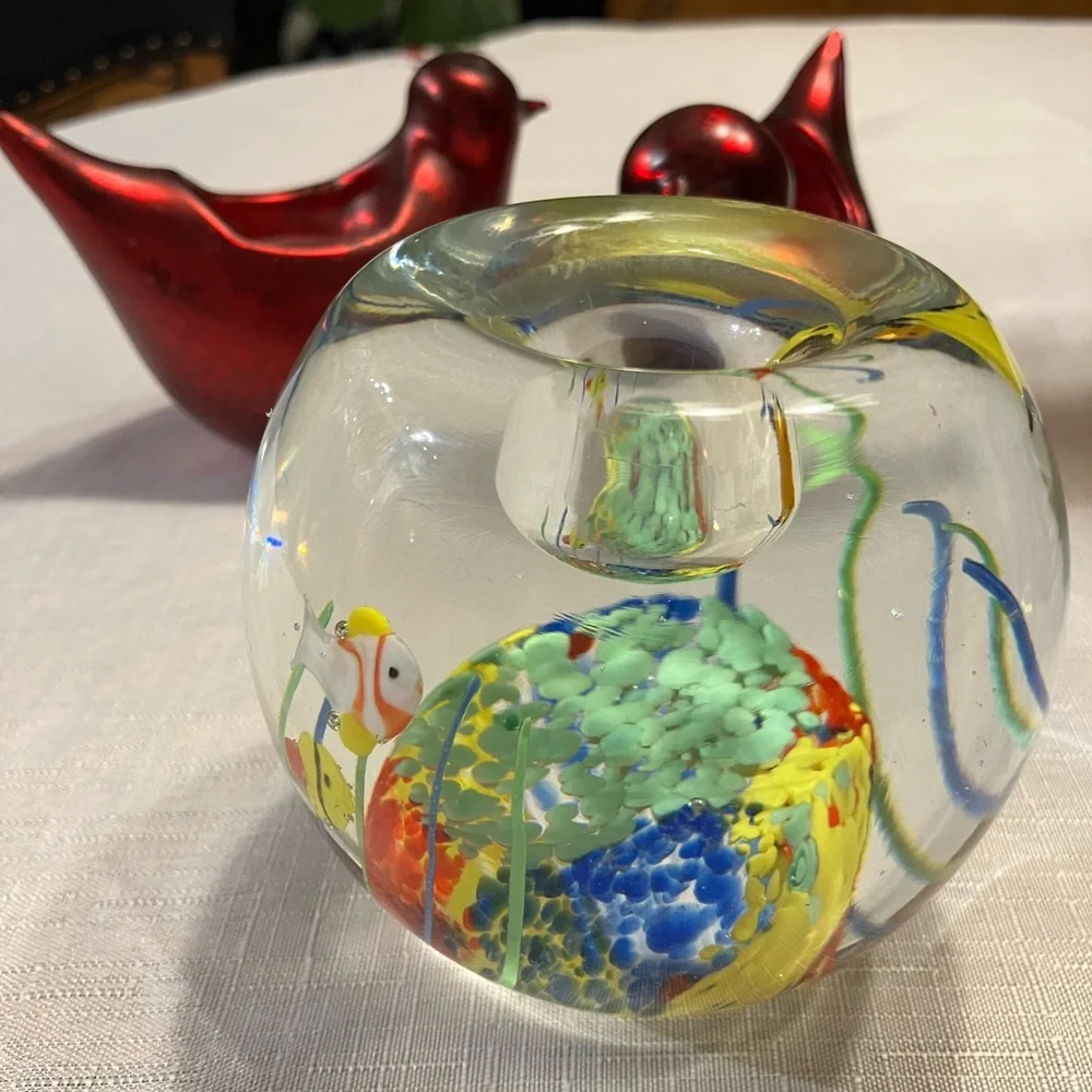Handcrafted Glass Fish PAPERWEIGHT candle holder,Aquarium Decor.